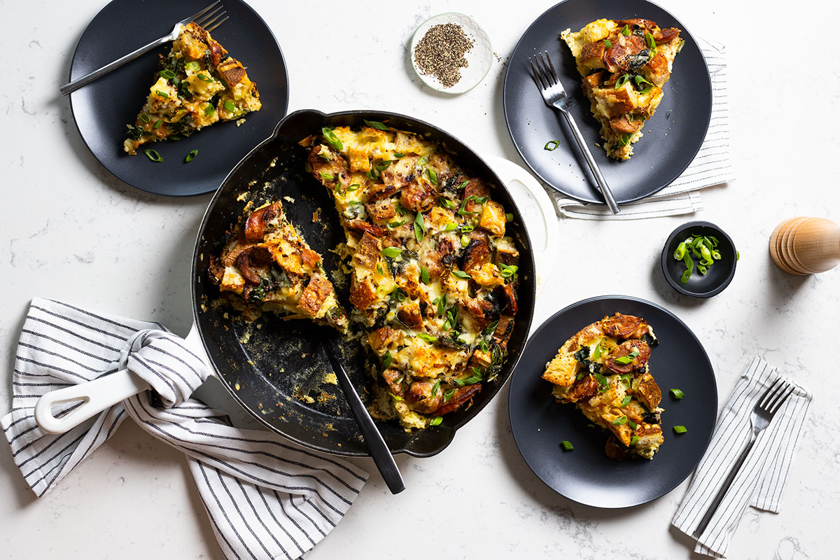 Cheesy Kale and Apple Sausage Strata | Louisiana Egg Commission